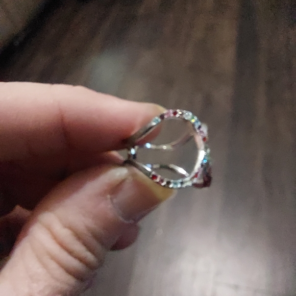 Silver double loop ring multicolor stones, size 6.5 - Picture 4 of 6